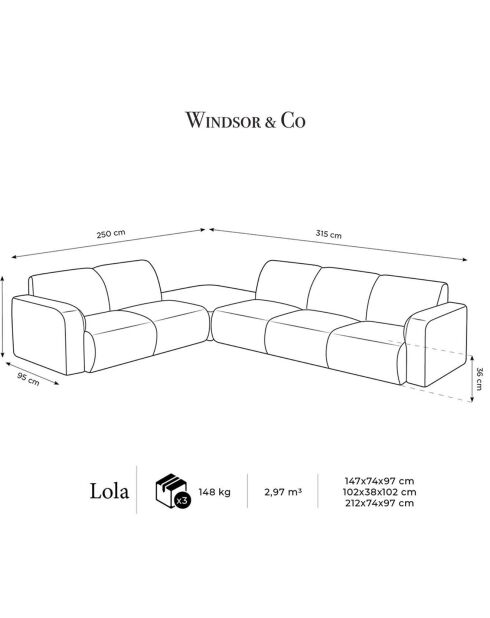 Canapé d'angle Gauche Lola 6 Places gris foncé - 315x250x72 cm