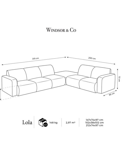 Canapé d'angle Droit Lola 6 Places beige - 315x250x72 cm