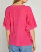 Blouse en Soie mélangée & dentelle Pacific fuschia