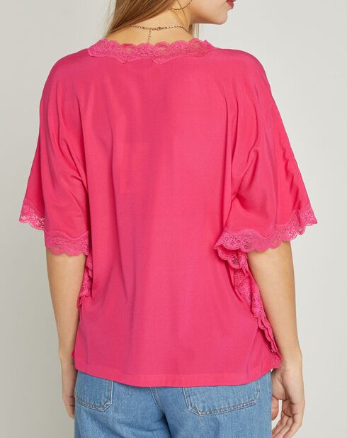 Blouse en Soie mélangée & dentelle Pacific fuschia