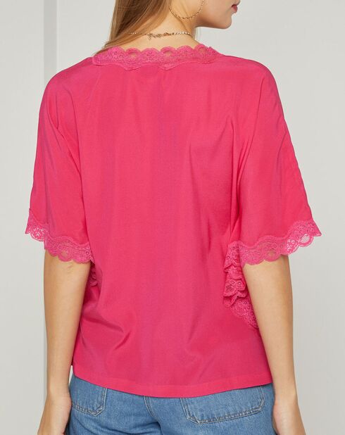 Blouse en Soie mélangée & dentelle Pacific fuschia