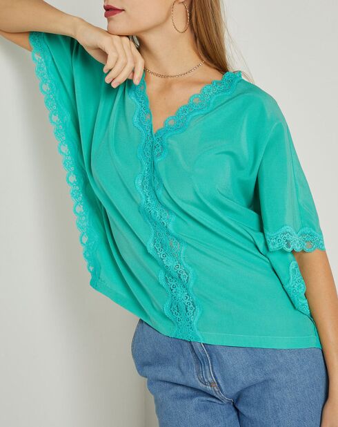 Blouse en Soie mélangée & dentelle Pacific vert menthe
