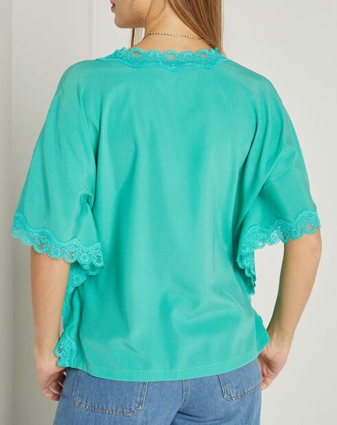 Blouse en Soie mélangée & dentelle Pacific vert menthe