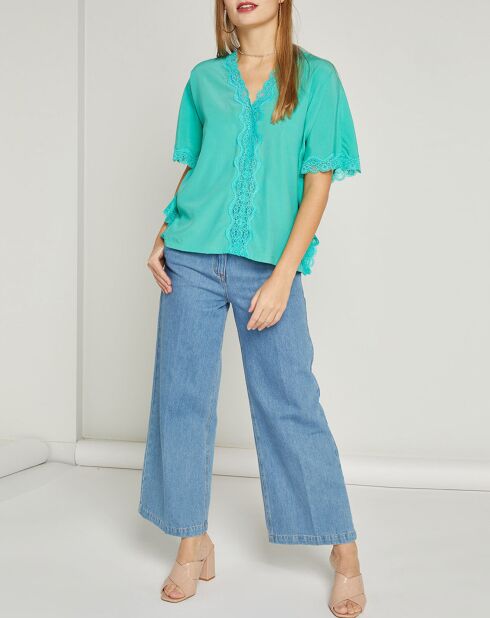 Blouse en Soie mélangée & dentelle Pacific vert menthe