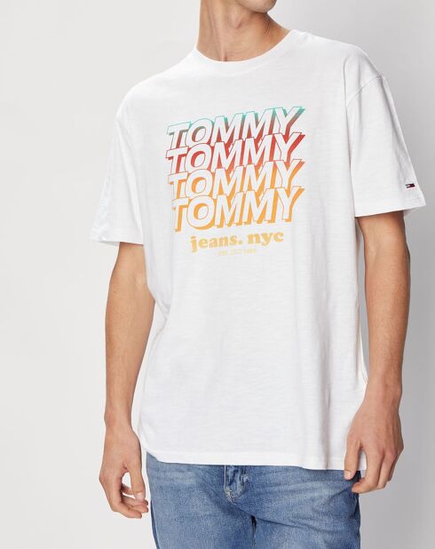 Ecrufarbenes T-Shirt mit Wiederholungslogo