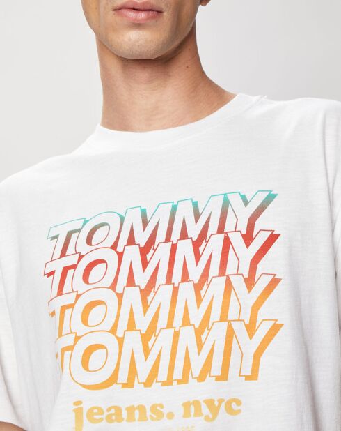 Ecrufarbenes T-Shirt mit Wiederholungslogo