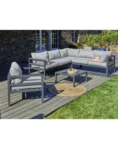 Salon de jardin Beaubourg 6 places en aluminium gris anthracite