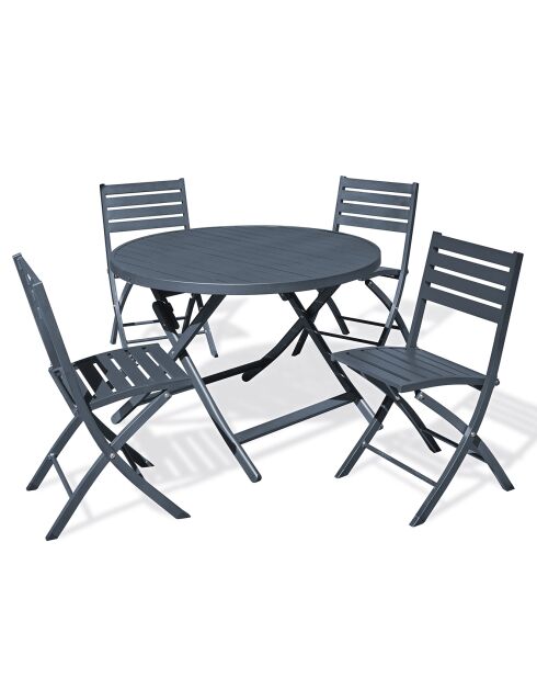 Tuinset MARIUS-TB110-GRISANT klaptafel + 4 MARIUS-CP-GRISANT klapstoelen antracietgrijs