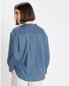 Chemise 100% Lin sans manches Col bleu moyen