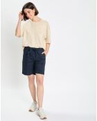 Short popeline taille élastique bleu marine