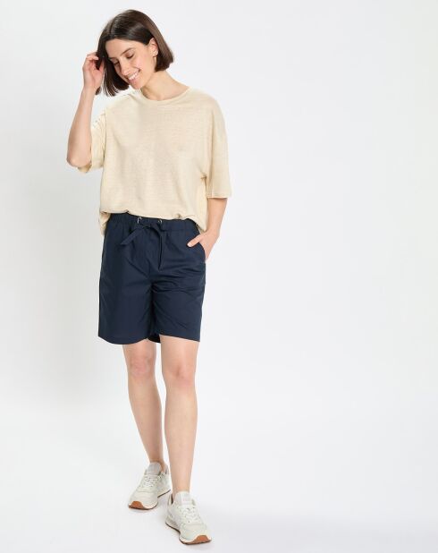 Short popeline taille élastique bleu marine