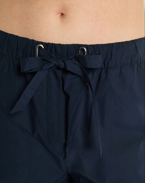 Short popeline taille élastique bleu marine