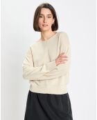 Pull en Coton & Lin Col Bateau beige clair