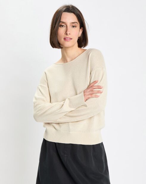 Pull en Coton & Lin Col Bateau beige clair