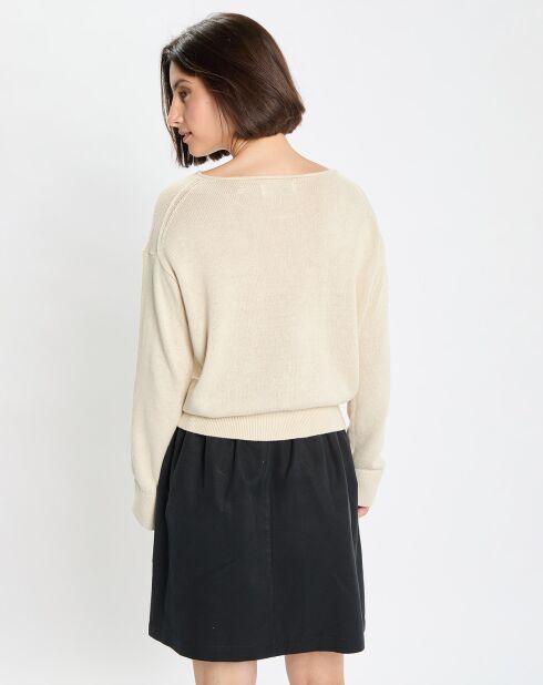 Pull en Coton & Lin Col Bateau beige clair