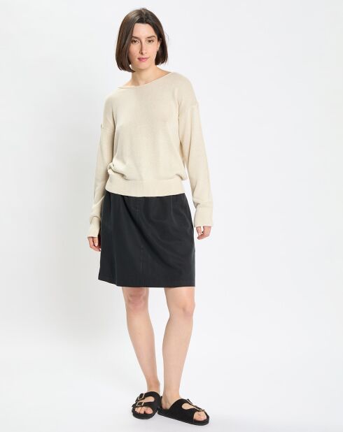 Pull en Coton & Lin Col Bateau beige clair