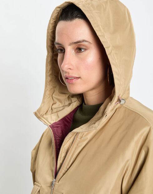 Blouson court à capuche poches zip beige