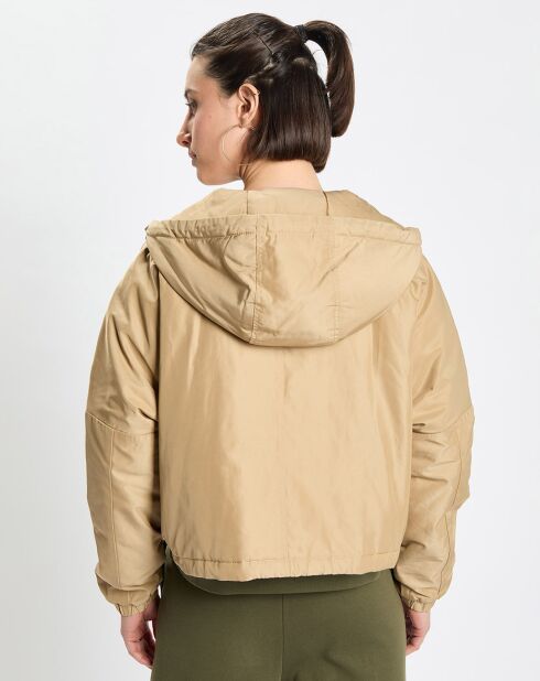 Blouson court à capuche poches zip beige