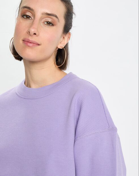 T-Shirt gaufré manches 3/4 Boxy violet clair