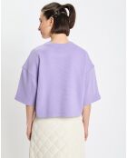 T-Shirt gaufré manches 3/4 Boxy violet clair
