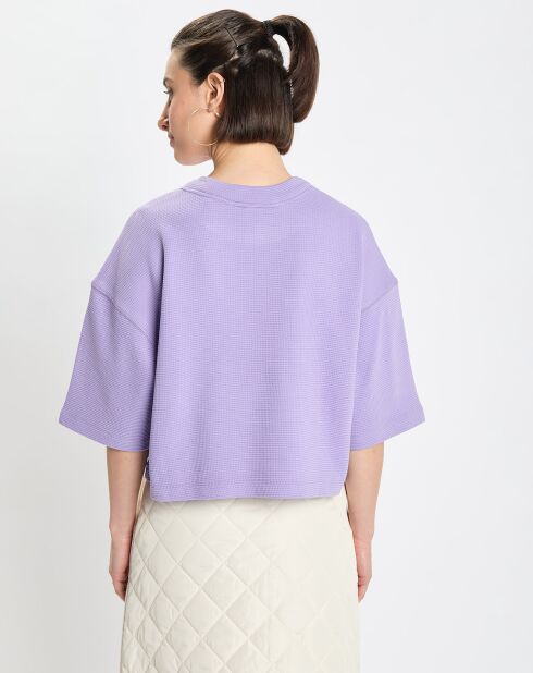 T-Shirt gaufré manches 3/4 Boxy violet clair