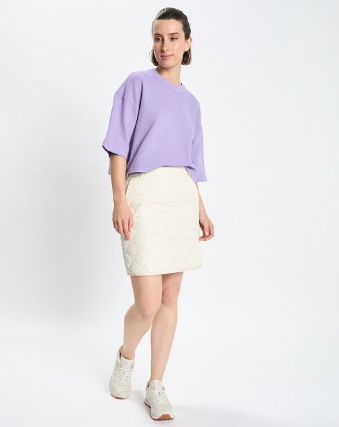 T-Shirt gaufré manches 3/4 Boxy violet clair
