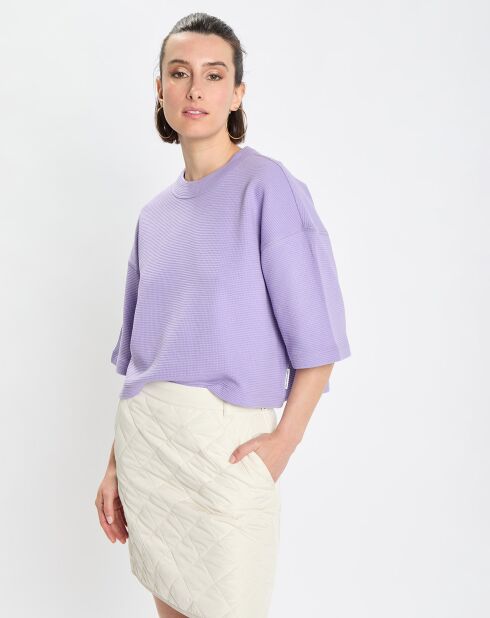 T-Shirt gaufré manches 3/4 Boxy violet clair