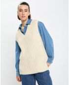 Pull en Coton, Laine & Alpaga mélangés sans manches écru