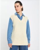 Pull en Coton, Laine & Alpaga mélangés sans manches écru