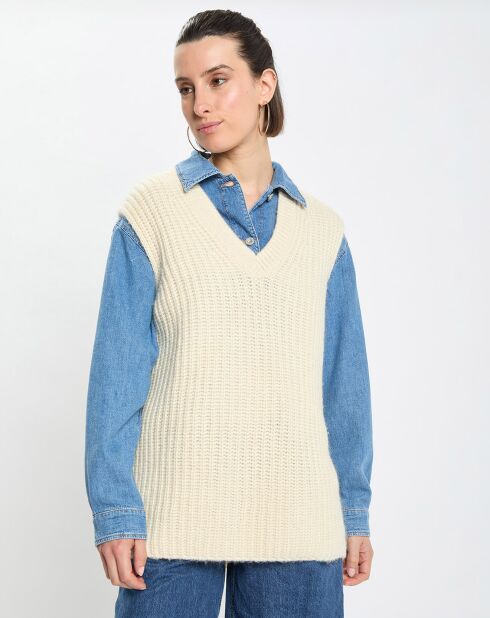 Pull en Coton, Laine & Alpaga mélangés sans manches écru