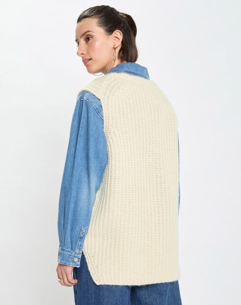 Pull en Coton, Laine & Alpaga mélangés sans manches écru