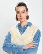 Pull en Coton, Laine & Alpaga mélangés sans manches écru