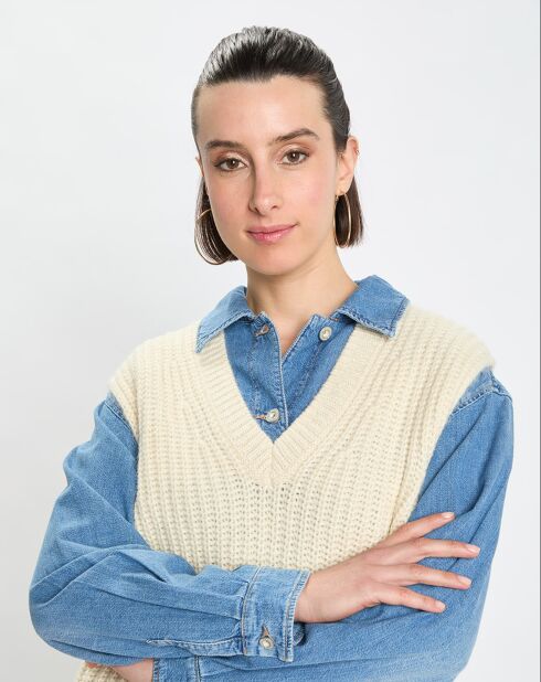 Pull en Coton, Laine & Alpaga mélangés sans manches écru