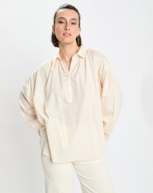 Blouse en Popeline col polo écrue