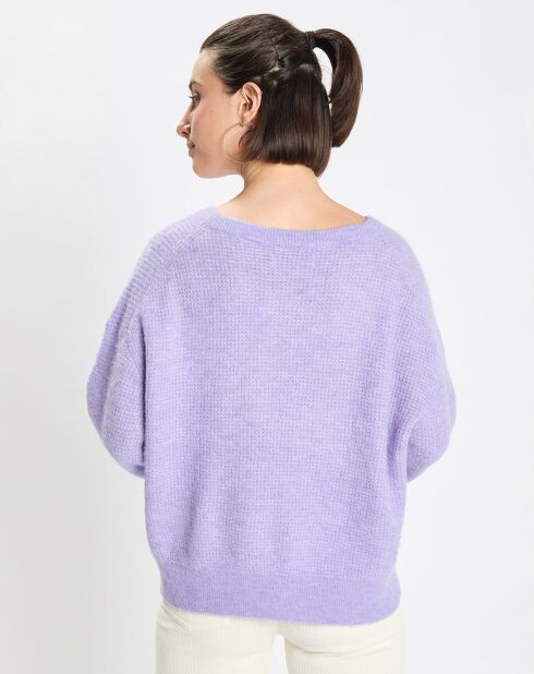 Pull en Alpaga & Laine mélangés gaufré violet clair