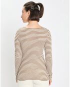 T-Shirt Col Bateau Coton bio flammé rayé marron/écru
