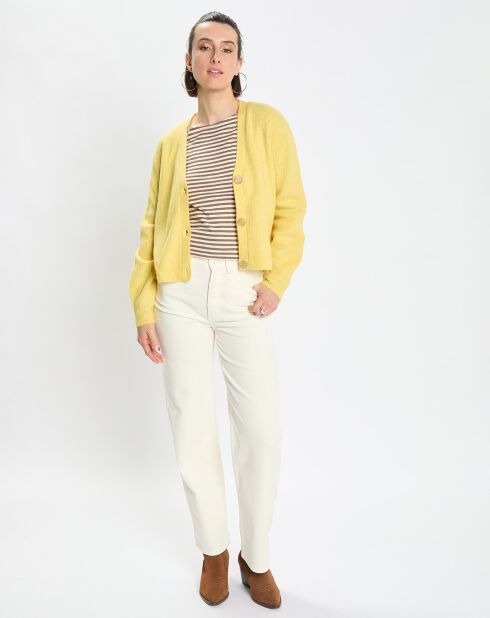 Gilet en Alpaga & Laine mélangés 3 Boutons jaune