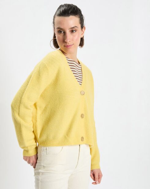 Gilet en Alpaga & Laine mélangés 3 Boutons jaune