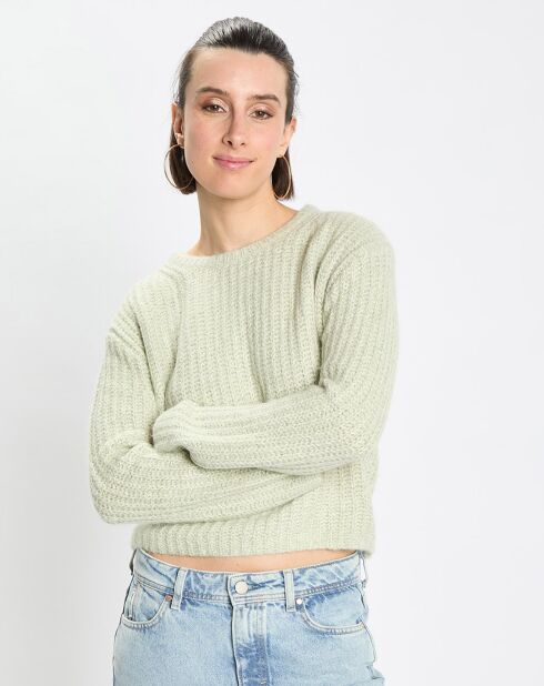 Pull en Coton, Laine & Alpaga mélangés Mouline vert clair