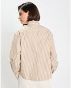 Chemise à rayures col mao beige