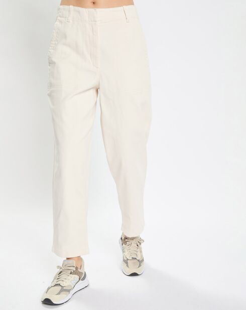 Pantalon en Twill de Coton mélangé Barrel écru