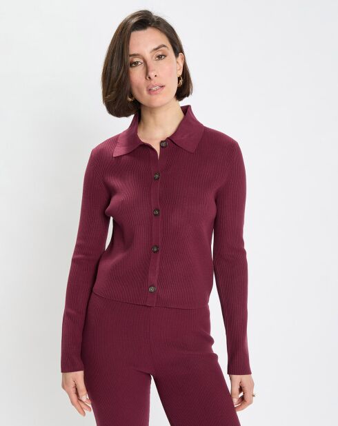 Cardigan col polo rouge foncé