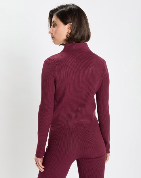 Cardigan col polo rouge foncé