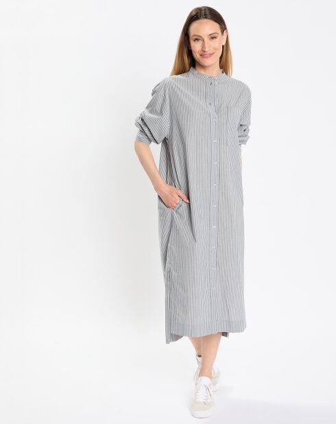 Robe Chemise Col Mao Rayée Kl gris/blanc