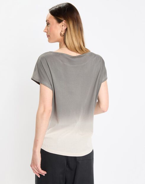 Camiseta caqui y beige de algodón con efecto tie & dye