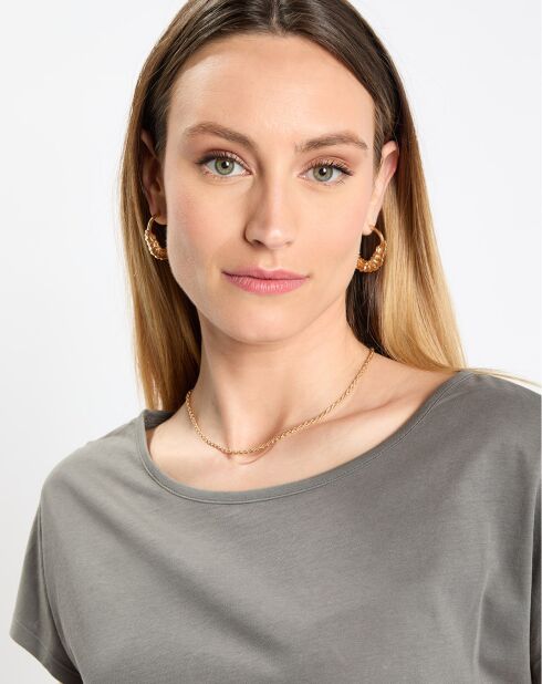 Camiseta caqui y beige de algodón con efecto tie & dye