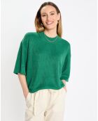 Pull 100% Lin manches courtes Col R vert foncé