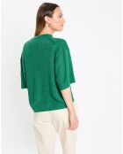 Pull 100% Lin manches courtes Col R vert foncé