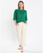 Pull 100% Lin manches courtes Col R vert foncé