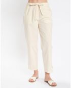 Pantalon popeline taille élastique beige